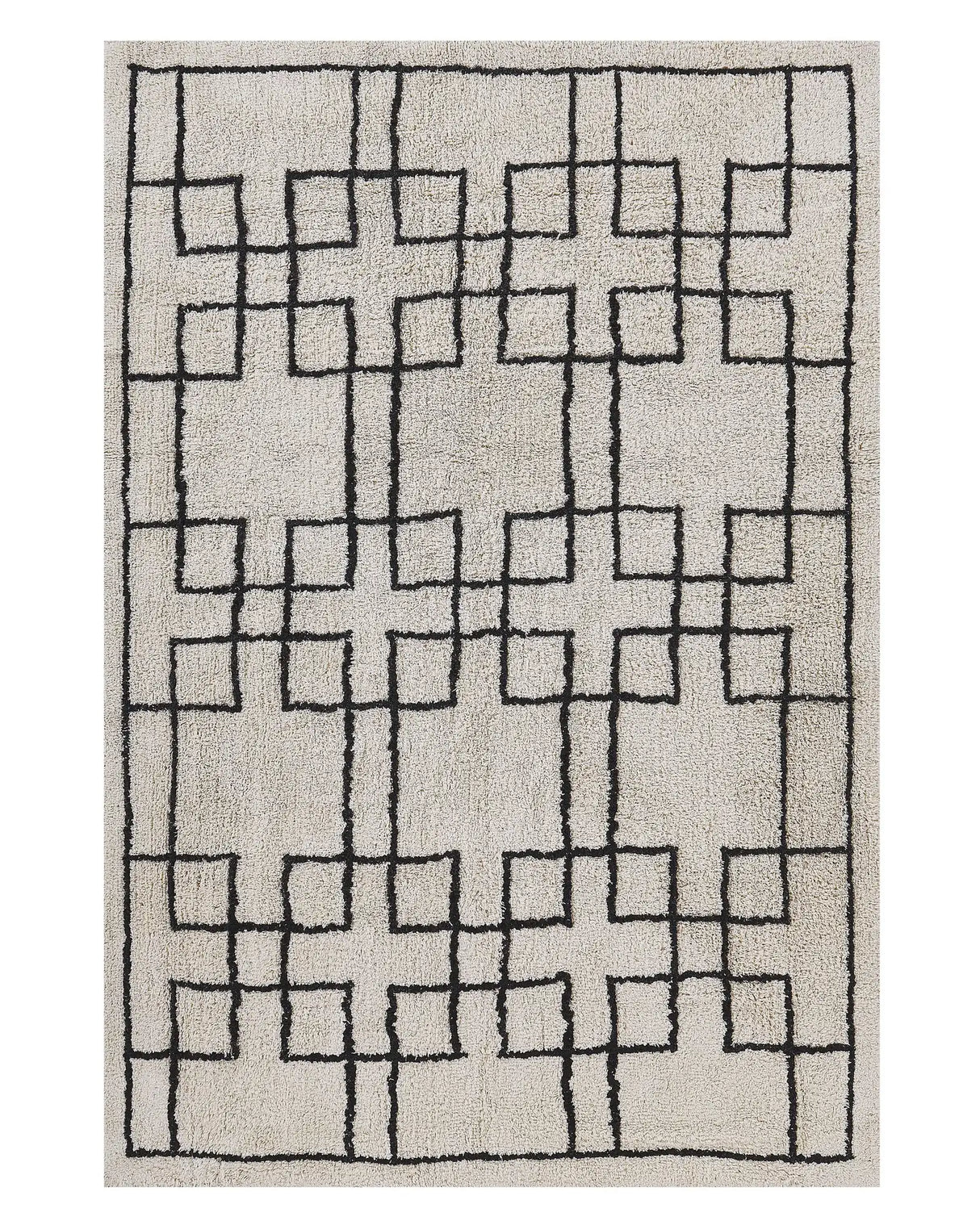 Area Rug Beige Cotton 140 x 200 cm Scandinavian Tufted Geometric Pattern Living Room Bedroom Beliani