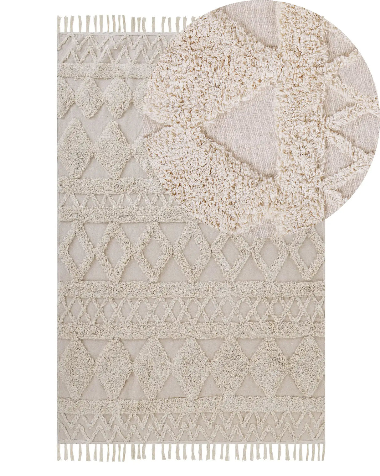 Area Rug Beige Cotton 140 x 200 cm Minimalistic Tufted Geometric Pattern Living Room Bedroom Beliani