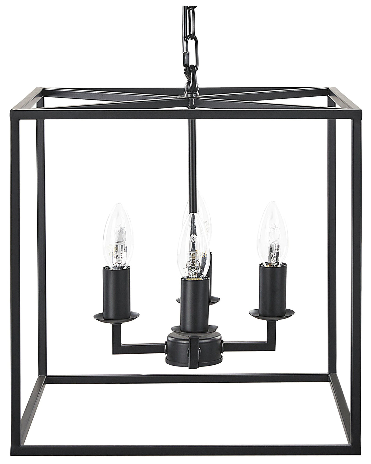 Pendant Lamp Black Metal 115 cm Cube Cage Frame 4 Light Fixture Ceiling Modern Beliani