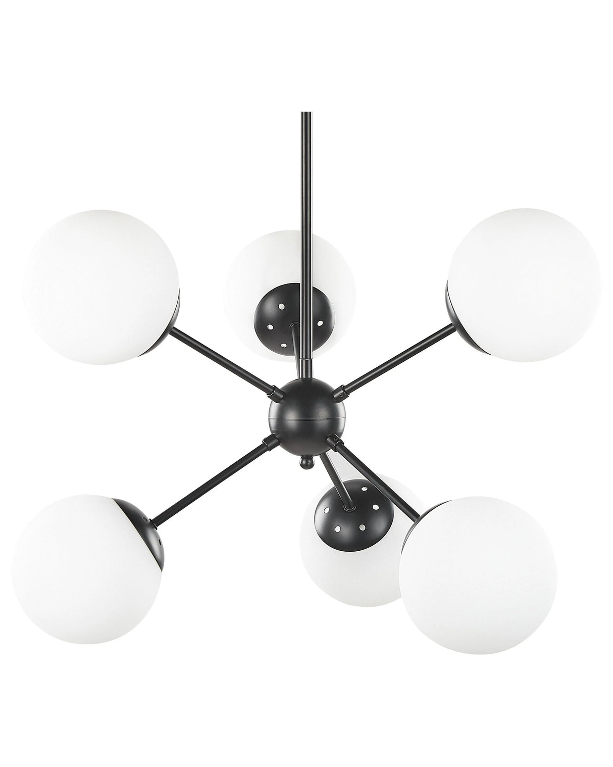 Pendant Lamp Black Metal 100 cm 6-Lightbulb Fixture White Glass Globe Shades Beliani