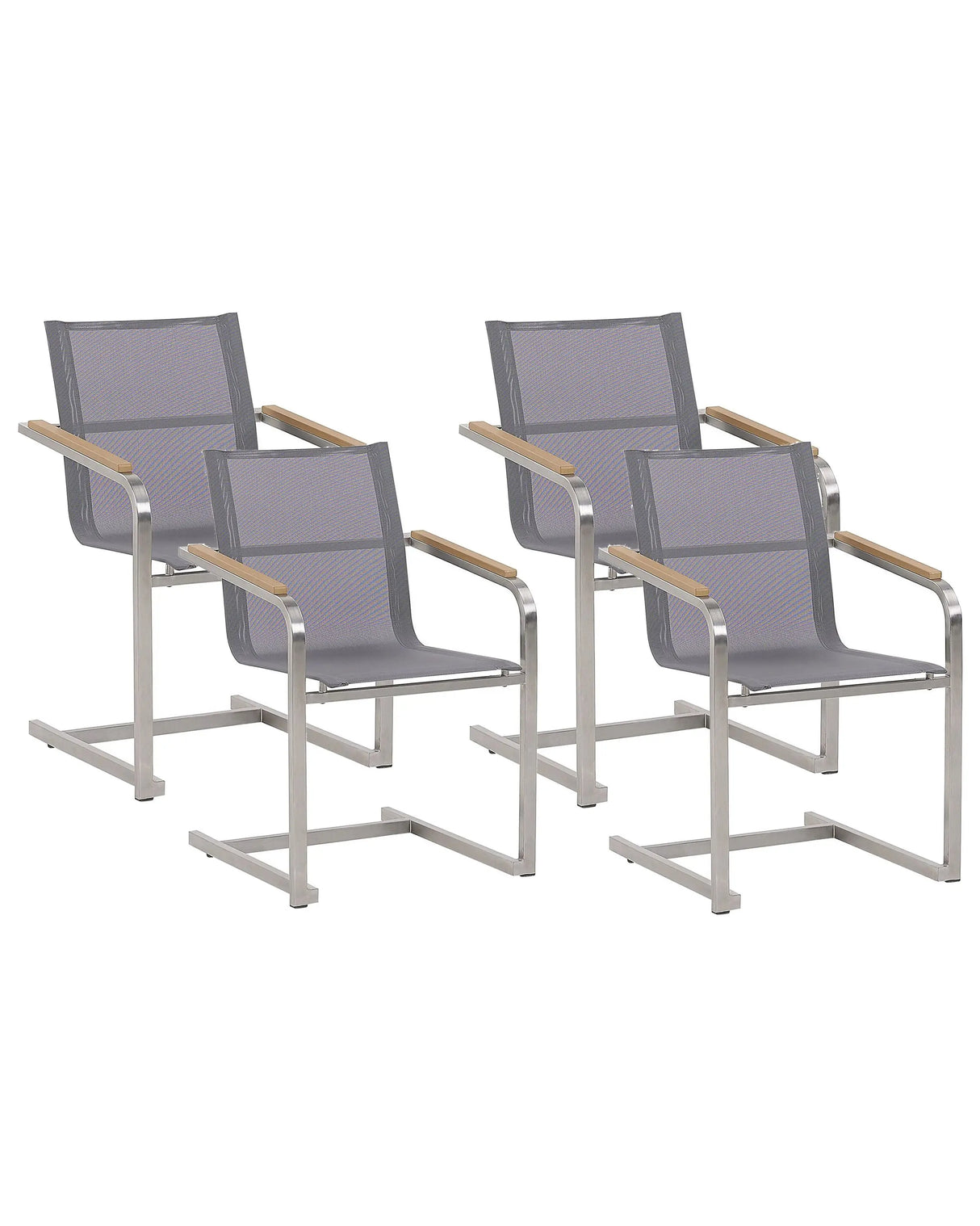 Set of 4 Garden Chairs Grey Synthetic Seat Stainless Steel Frame Cantilever Style Beliani