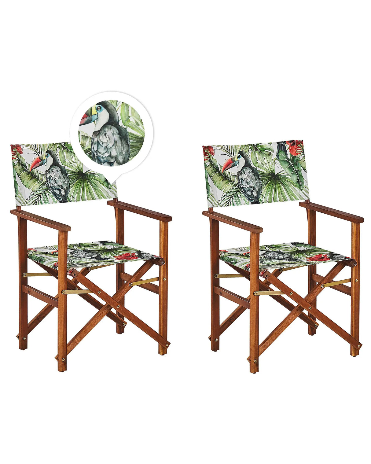 Set of 2 Garden Director's Chairs Dark Wood with Off-White Acacia Toucan Pattern Replacement Fabric Folding Beliani