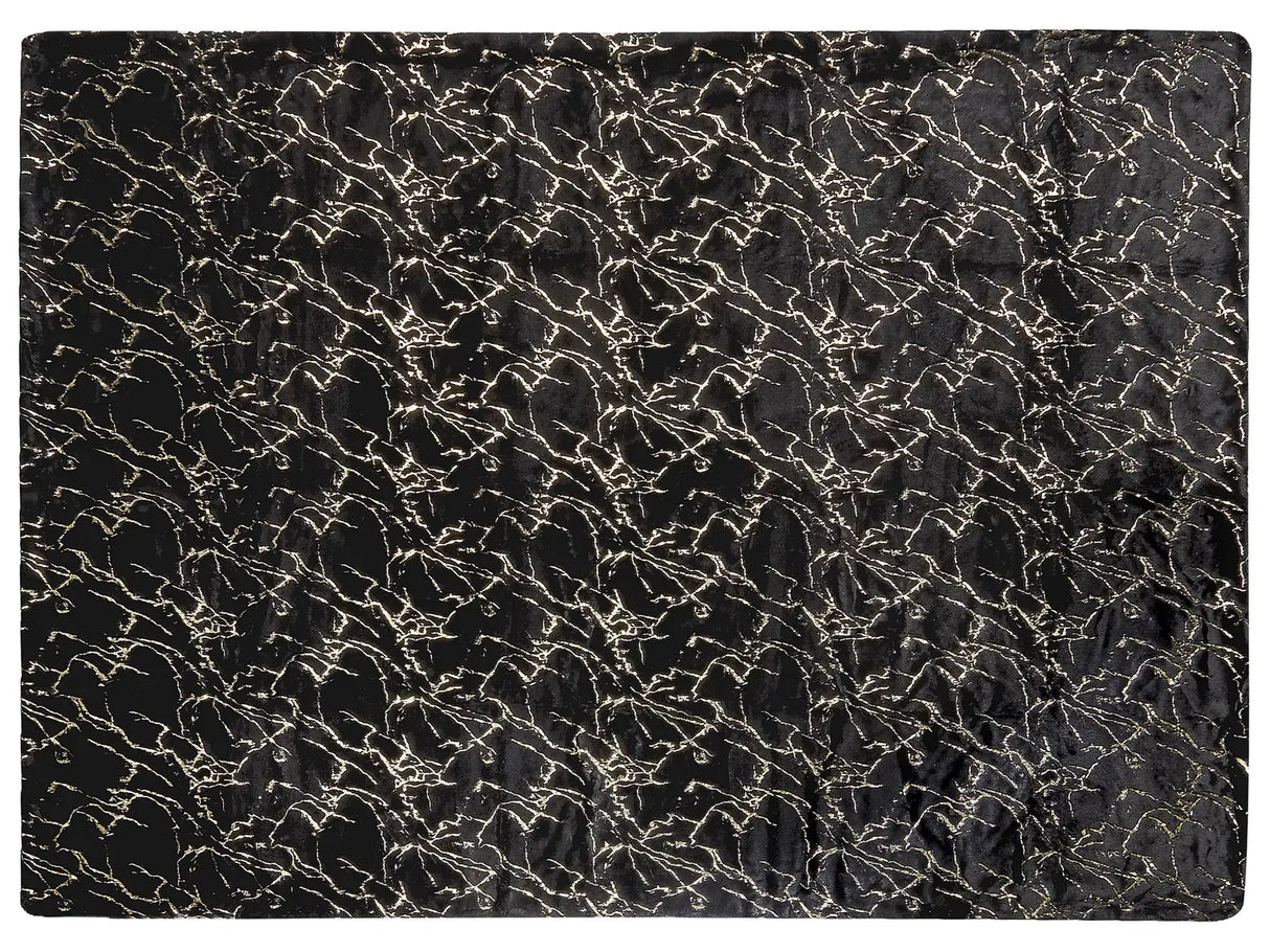 Blanket Black Polyester 130 x 180 cm Bedspread Throw Golden Marble Pattern Living Room Bedroom Beliani