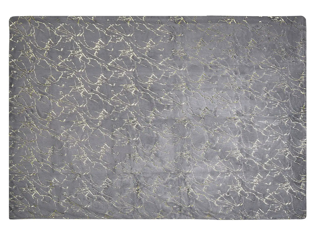 Blanket Grey Polyester 130 x 180 cm Bedspread Throw Golden Marble Pattern Living Room Bedroom Beliani