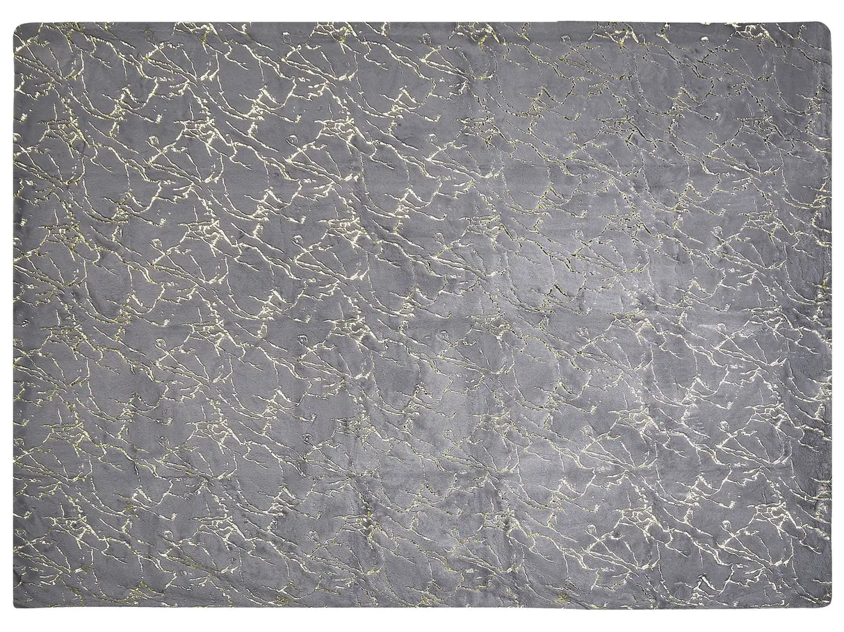 Blanket Grey Polyester 150 x 200 cm Bedspread Throw Golden Marble Pattern Living Room Bedroom Beliani