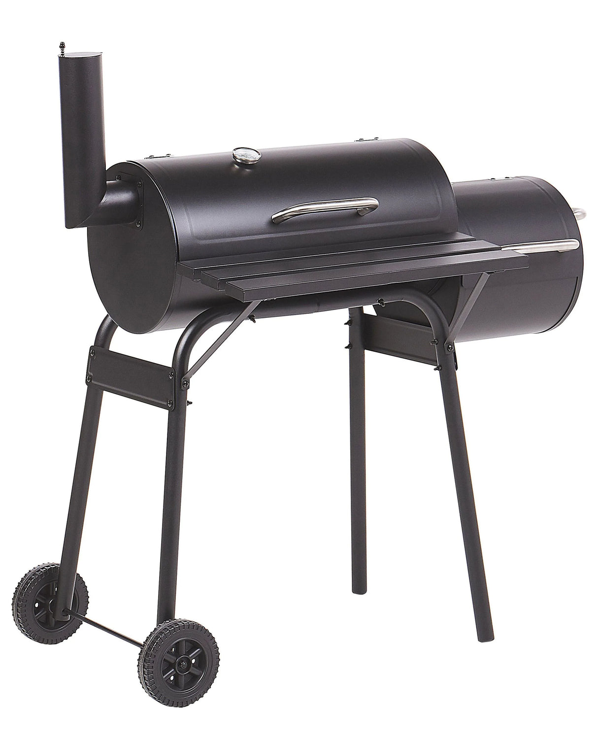 Charcoal BBQ Grill Black Steel with Lid Wheeled Cooking Grate Shelf Offset Smoker Beliani