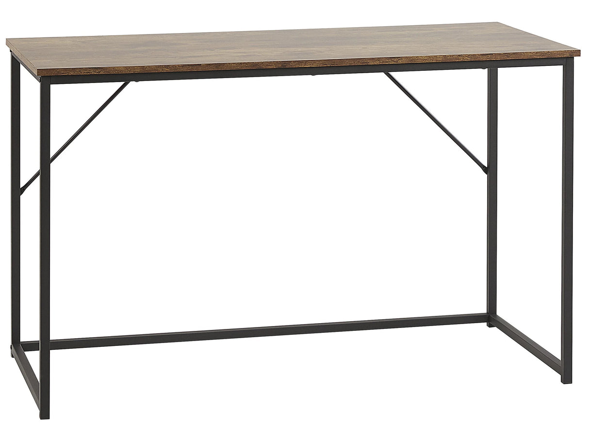 Home Office Desk Dark Wood and Black Metal Frame 120 x 55 cm Industrial Style Beliani