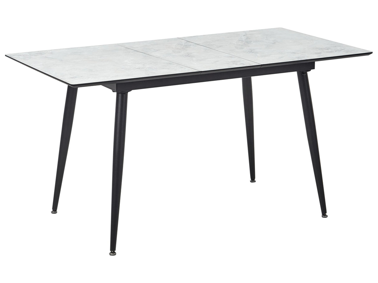 Dining Table Black White MDF Iron 120/150 x 80 cm Marble Effect Extendable Top Metal Legs Rectangular Modern Design Beliani