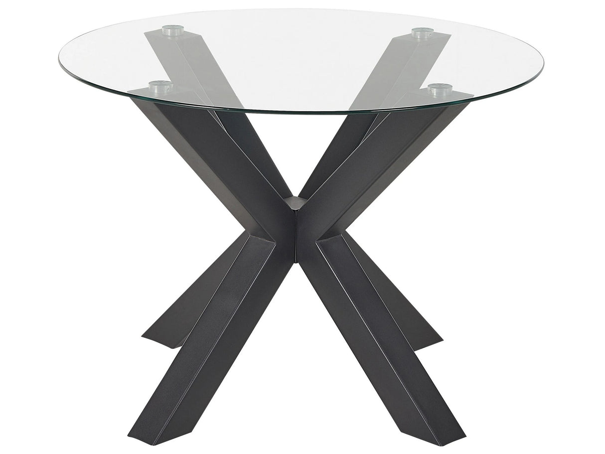 Dining Table black metal base glass top 100 cm Round Modern Beliani
