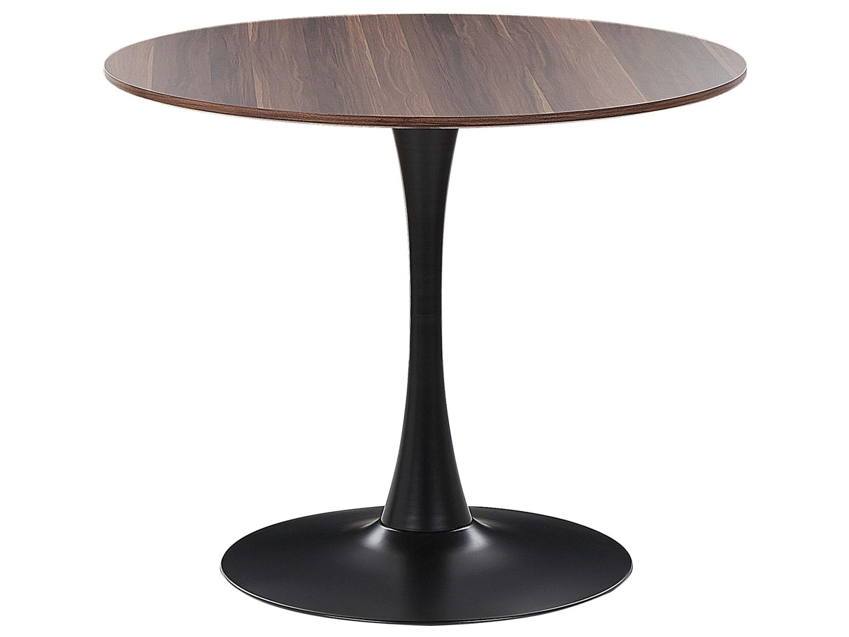 Dining Table Dark Brown with Black MDF Top Metal Base 90 cm Industrial Round Kitchen Table Beliani