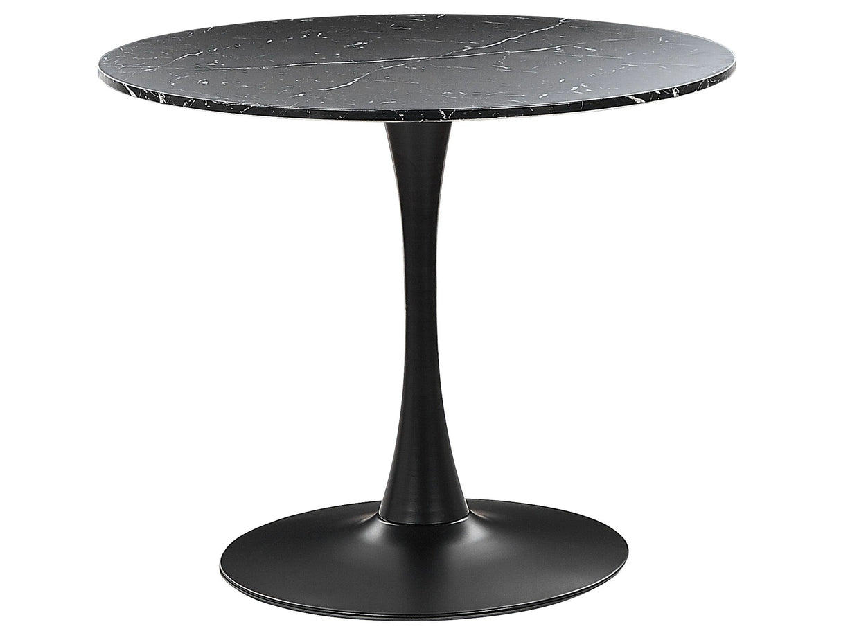 Dining Table Black Marble with Black MDF Top Metal Base 90 cm Industrial Round Kitchen Table Beliani