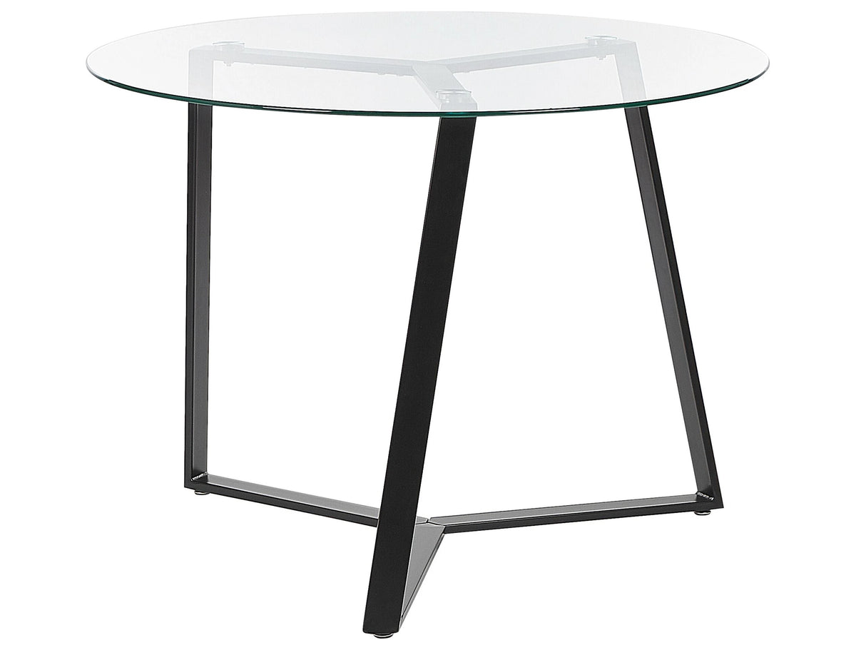 Dining Table Black Metal Legs Round Tempered Glass Top 100 cm Capacity 4 People Modern Design Beliani