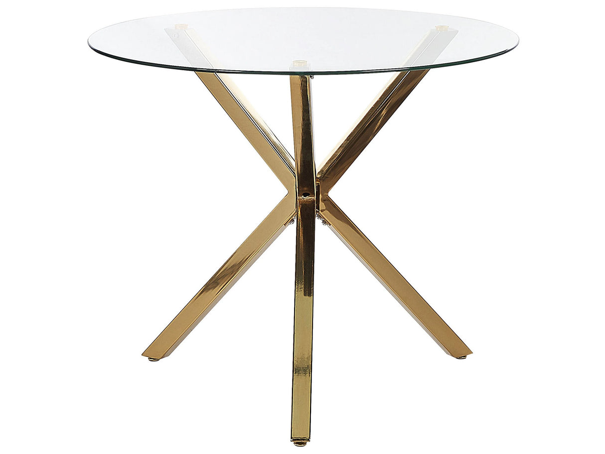 Dining Table Gold Tempered Glass Top Round 90 cm 4 Person Capacity Modern Design Beliani