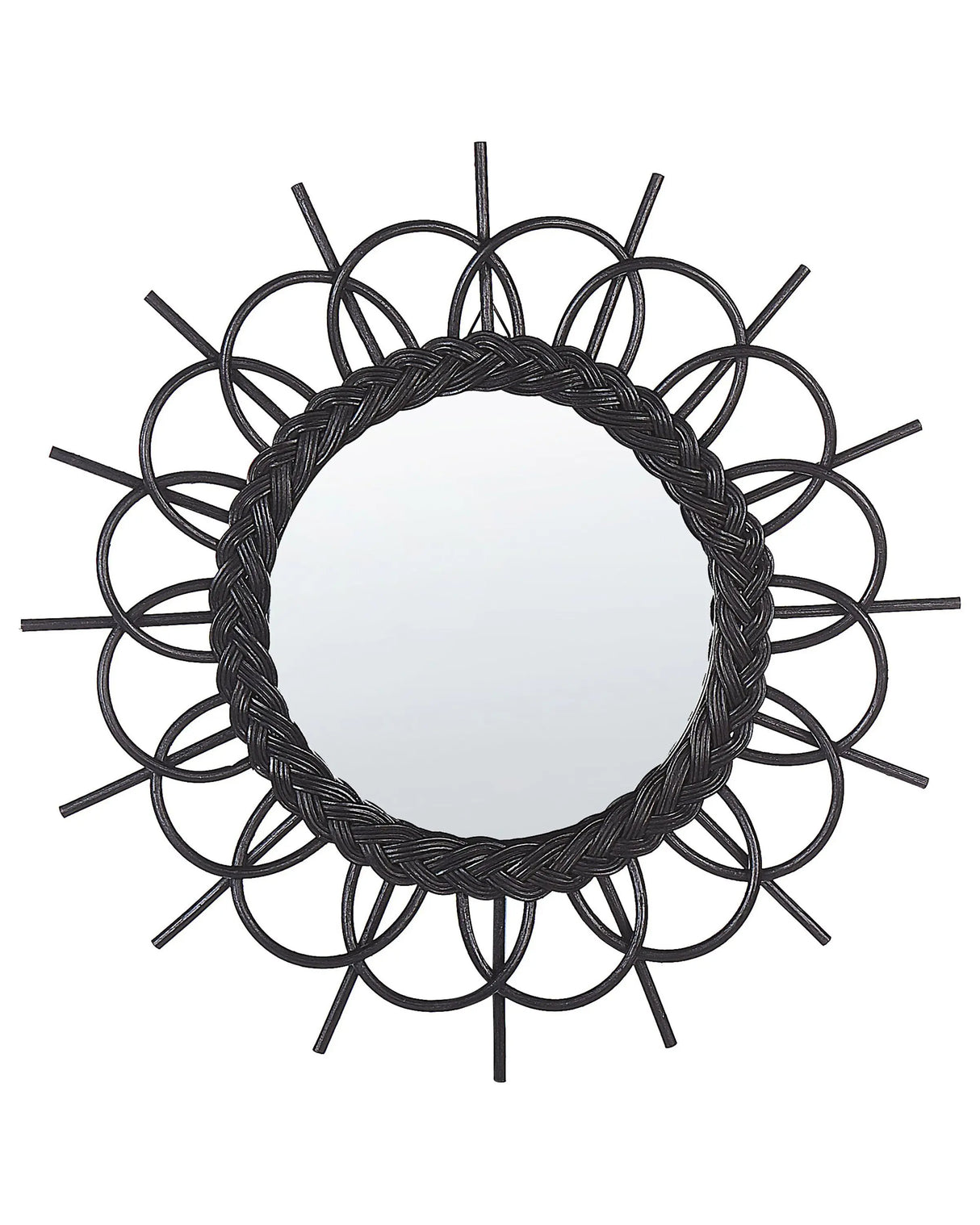 Wall Mirror Black Rattan Frame 60 cm Modern Sunburst Design Hanging Living Room Decoration Beliani