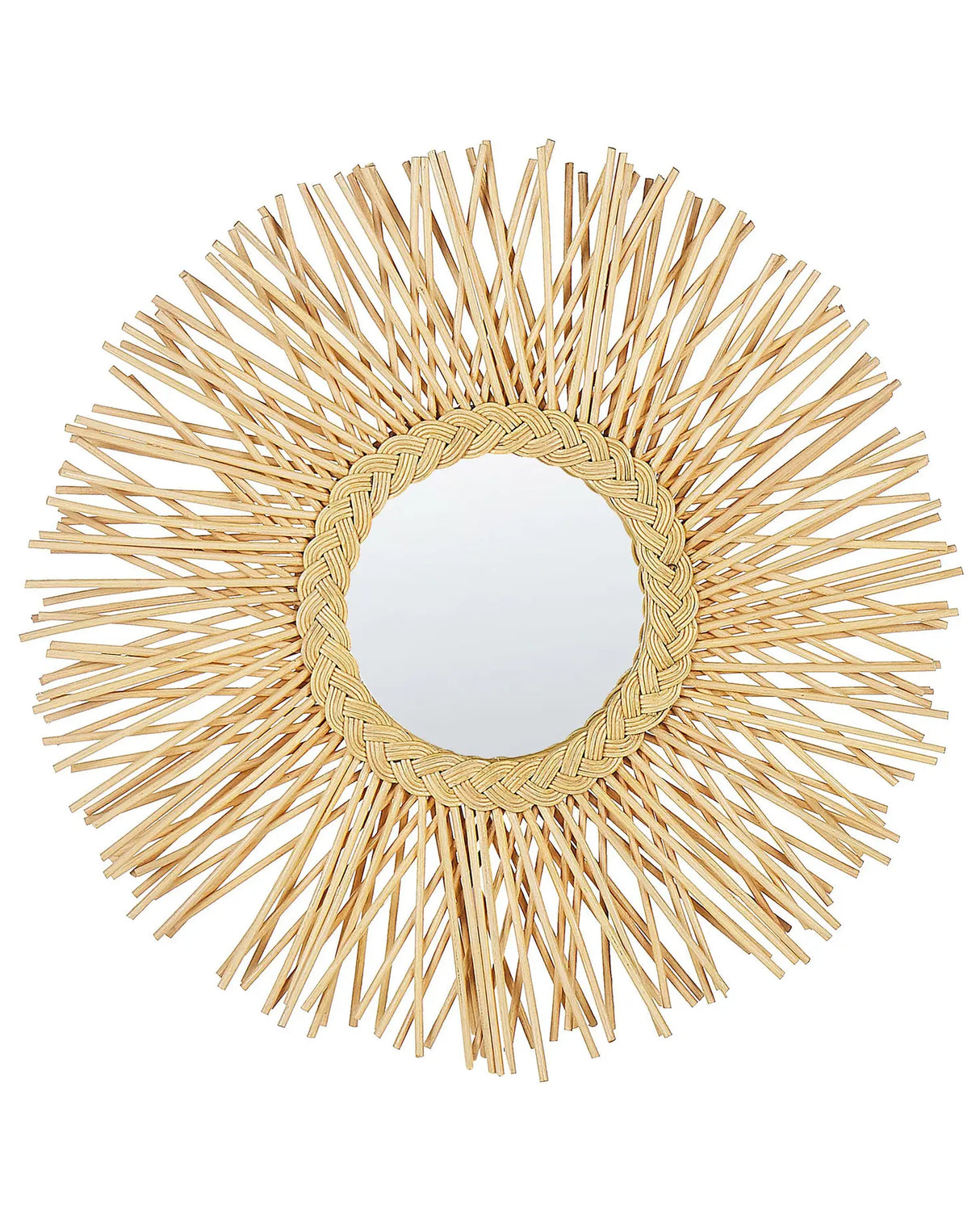 Wall Mirror Natural Rattan Frame 60 cm Modern Sunburst Braid Design Hanging Living Room Decoration Beliani
