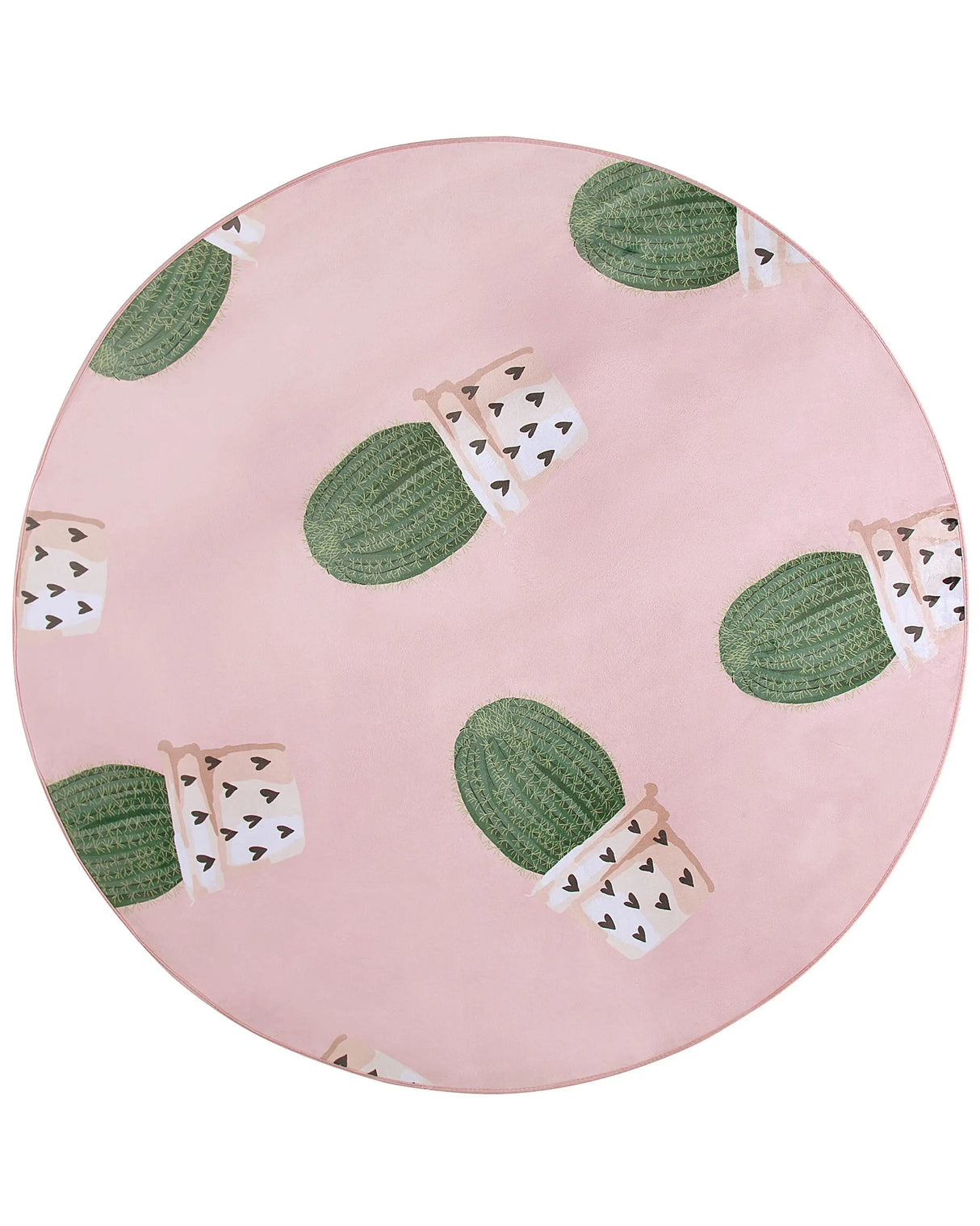 Round Rug Pink and Green Printed Cactus 120 Low Pile for Children Beliani