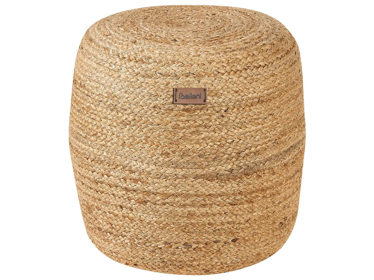 Pouf Ottoman Beige Jute EPS Beads Filling Round 46 cm Boho Style Beliani