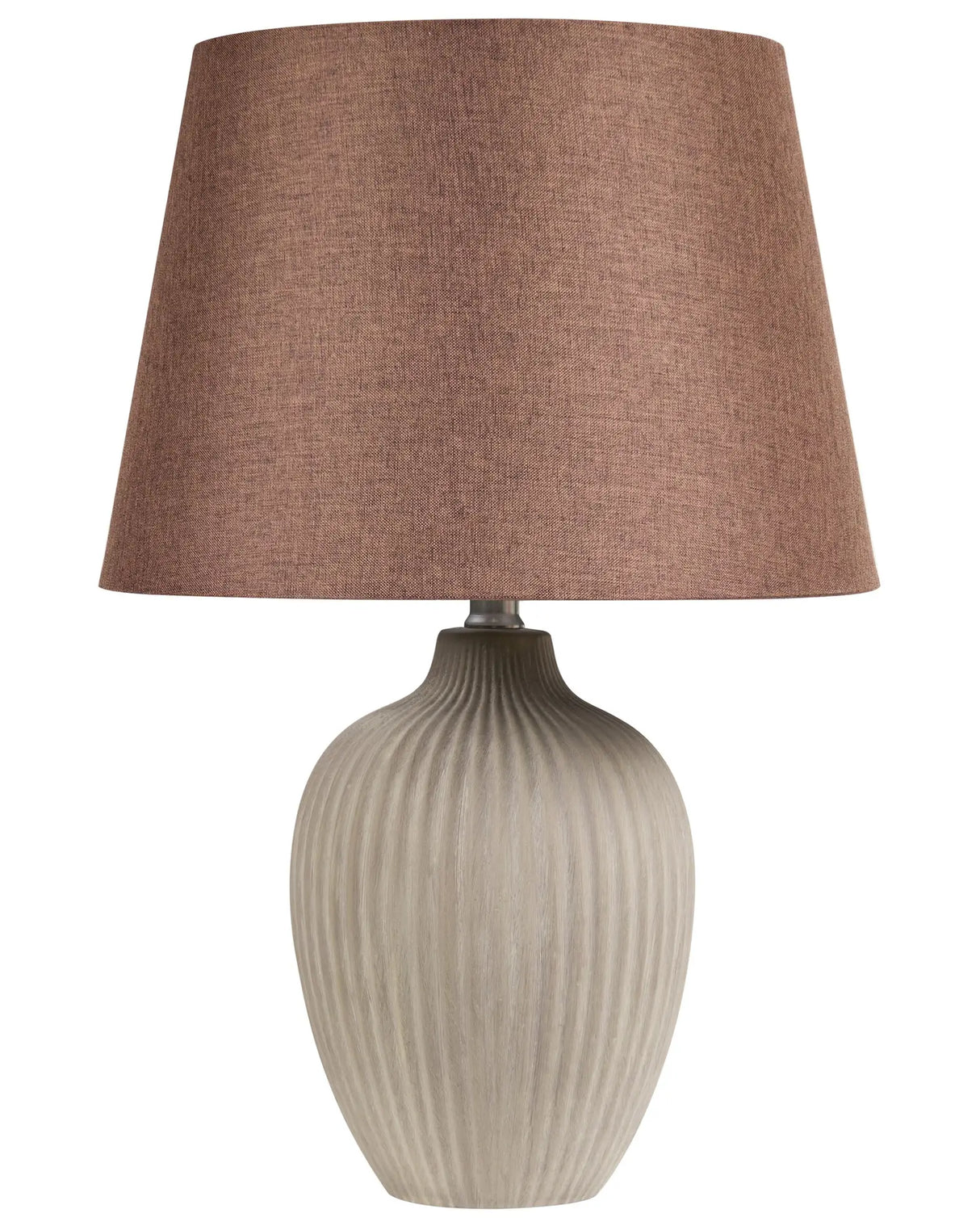 Table Lamp Brown Ceramic 52 cm Linen Empire Shade Bedside Living Room Bedroom Lighting Retro Style Beliani