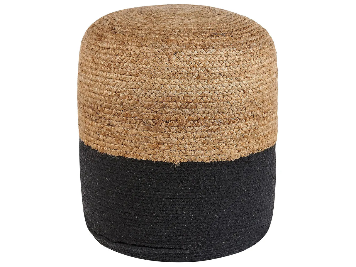 Pouf Ottoman Black Jute EPS Beads Filling Round 46 cm Boho Style Beliani