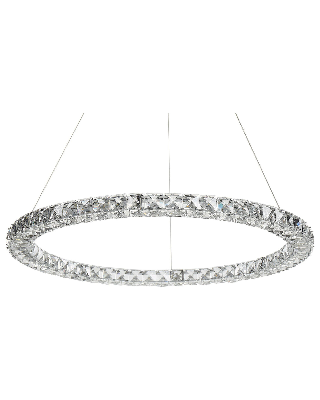 Pendant Lamp Silver Crystal Glass Steel Integrated LED Lights Ring Round Shape Hanging Modern Glamour Lighting Beliani