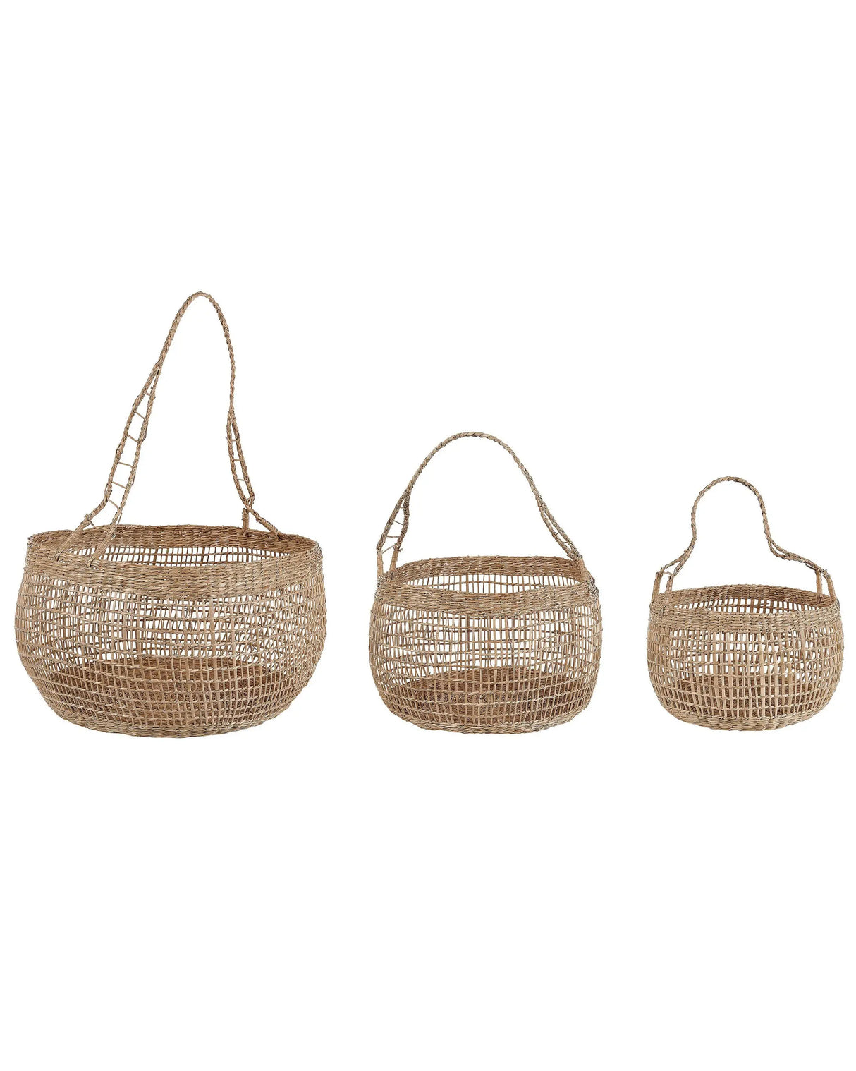 Set of 3 Baskets Natural Seagrass with Handles Home Accessory Boho Style Beliani