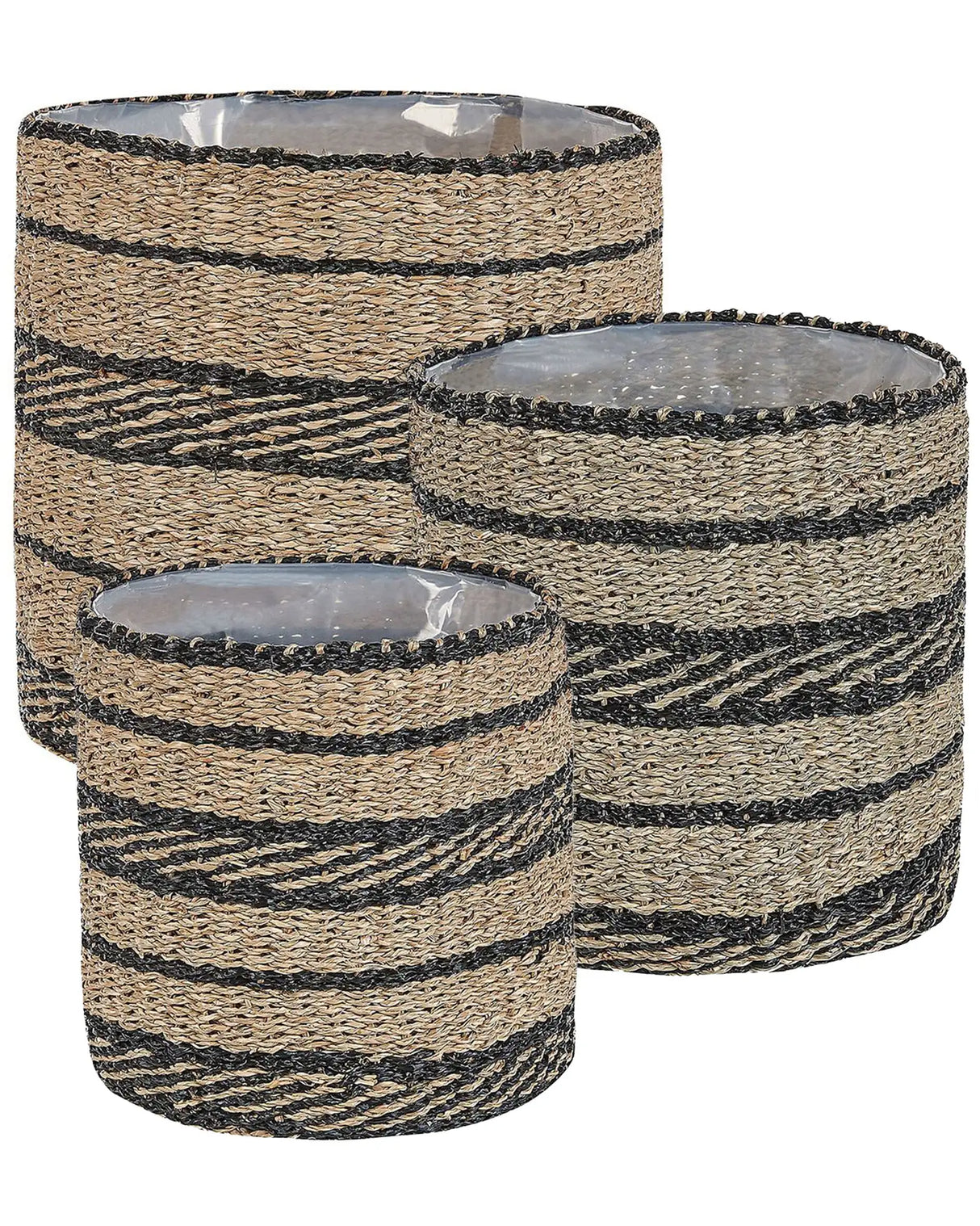 Set of 3 Plant Baskets Natural Seagrass Planter Pots with Lining Indoor Use Beliani