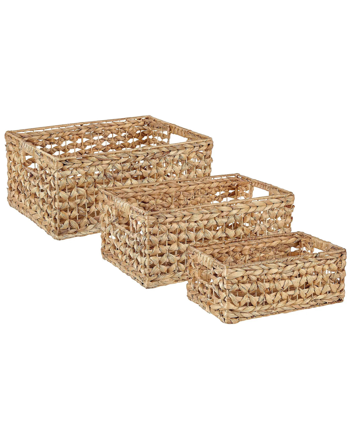 Set of 3 Baskets Natural Water Hyacinth with Handles Woven Home Accessory for Shelves Beliani