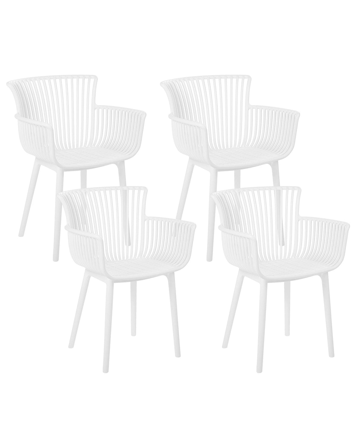 Set of 4 Dining Chairs White Plastic Indoor Outdoor Garden with Armrests Minimalistic Style Beliani