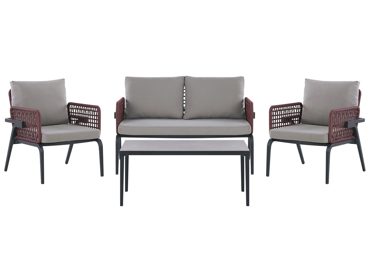 Outdoor Sofa Set Grey for 4 People Aluminium Frame Couch Armchairs with Fabric Cushions Coffee Table Modern Design Beliani