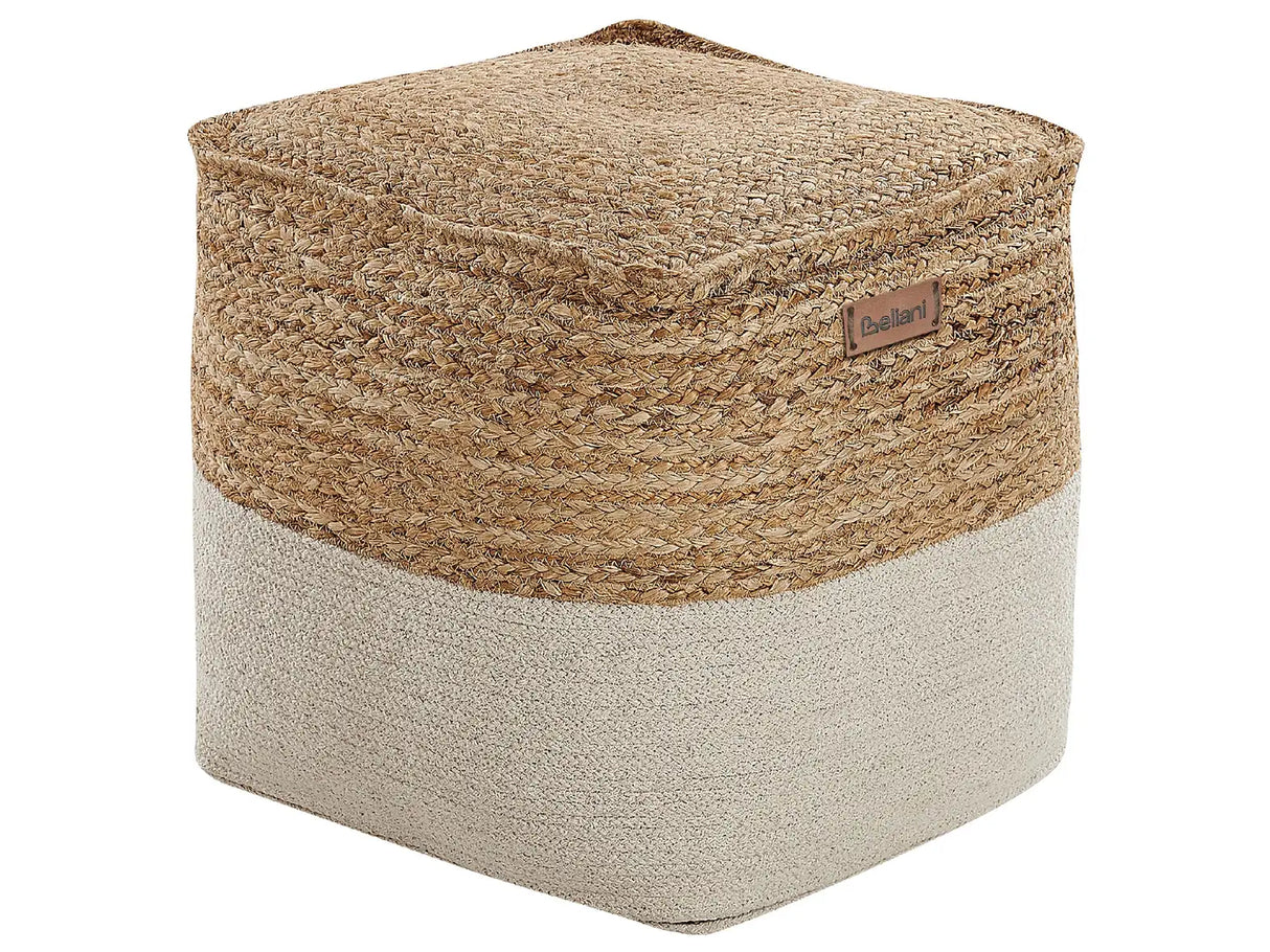 Pouf Ottoman Beige Jute EPS Beads Filling Square 44 x 44 cm Boho Style Beliani
