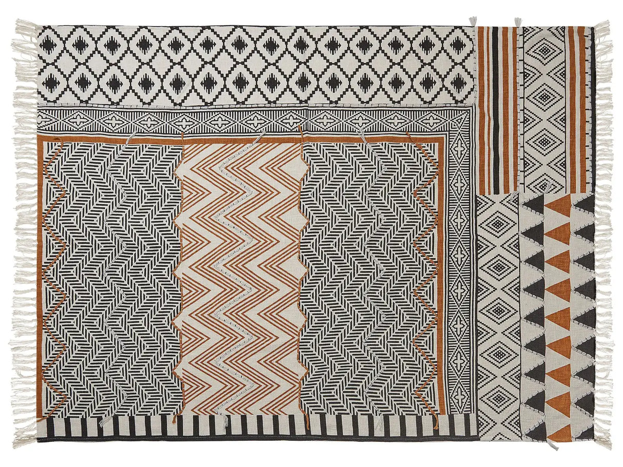 Blanket Multicolour Cotton 130 x 180 cm Bed Throw Abstract Pattern Fringes Boho Accent Piece Beliani