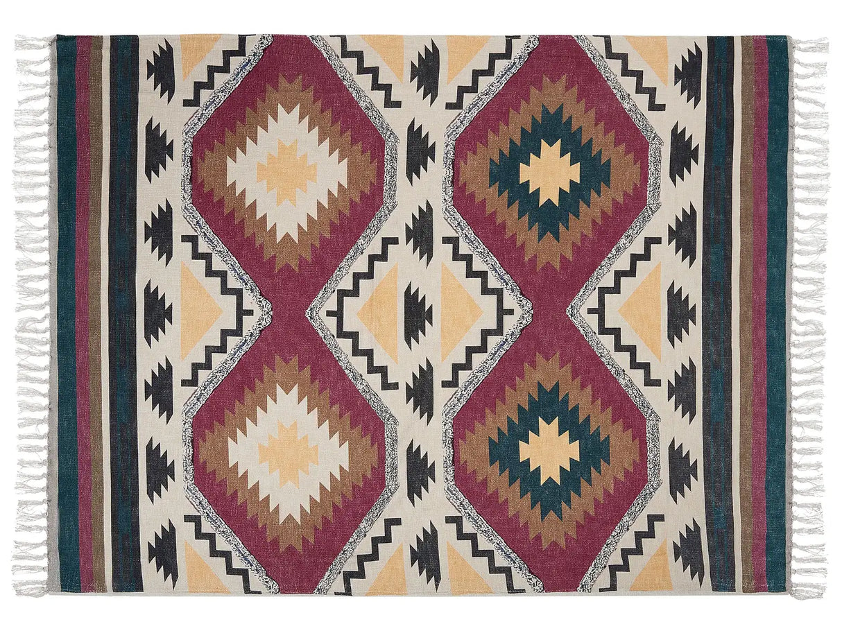Blanket Bed Throw Mullticolour Cotton 130 x 180 cm Boho Rustic Accent Piece Bedroom Living Room Beliani