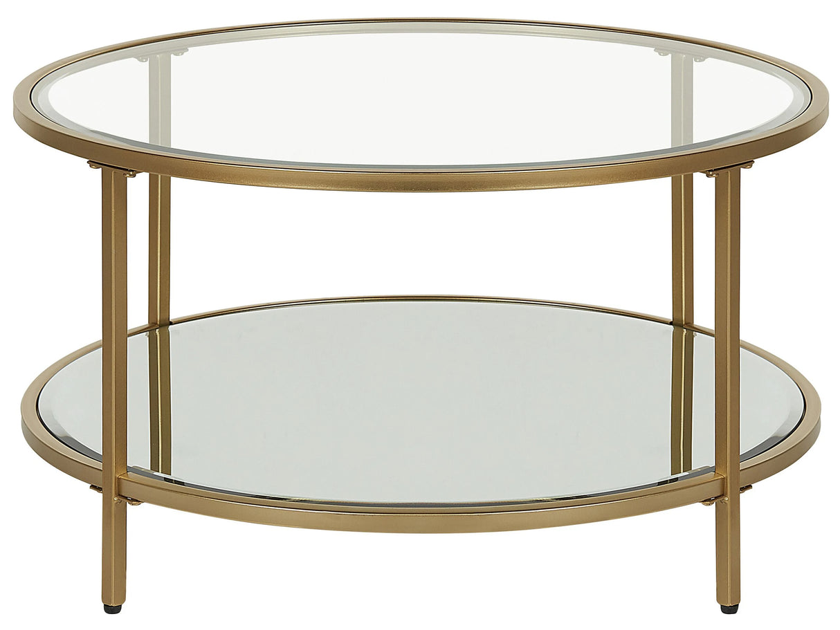 Coffee Table Gold Tempered Glass Iron 70 cm with Shelf Round Glam Modern Living Room Furniture Beliani