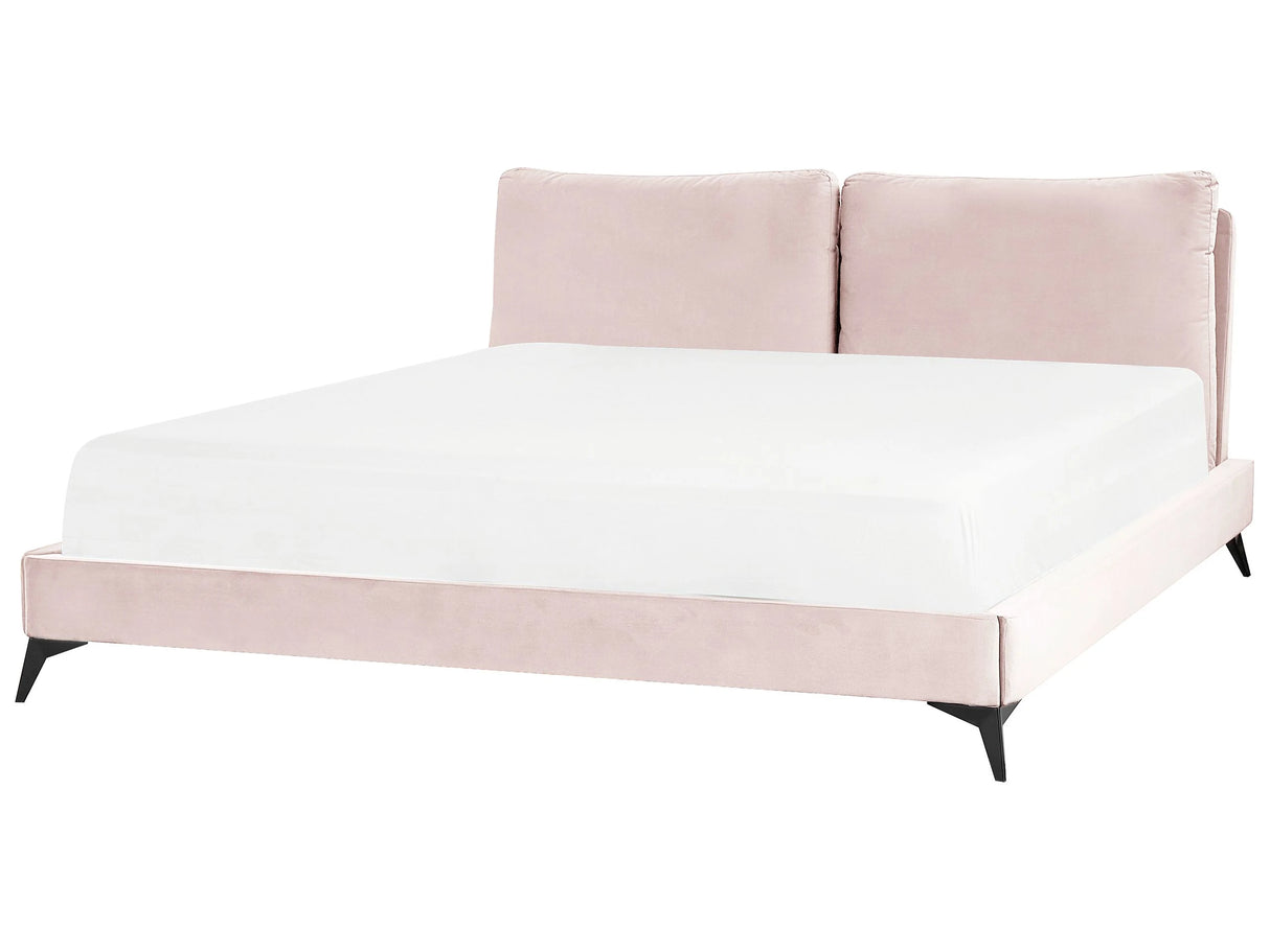 EU Super King Size Bed Pink Velvet Upholstery 6ft Slatted Base with Thick Padded Headboard with Cushions Beliani