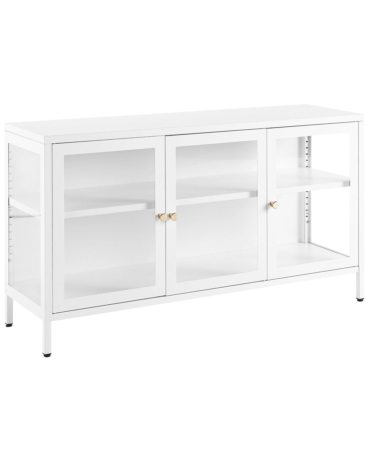 3 Door Sideboard White Steel Tempered Glass Adjustable Shelves Leg Caps Living Room Furniture Modern Design Beliani