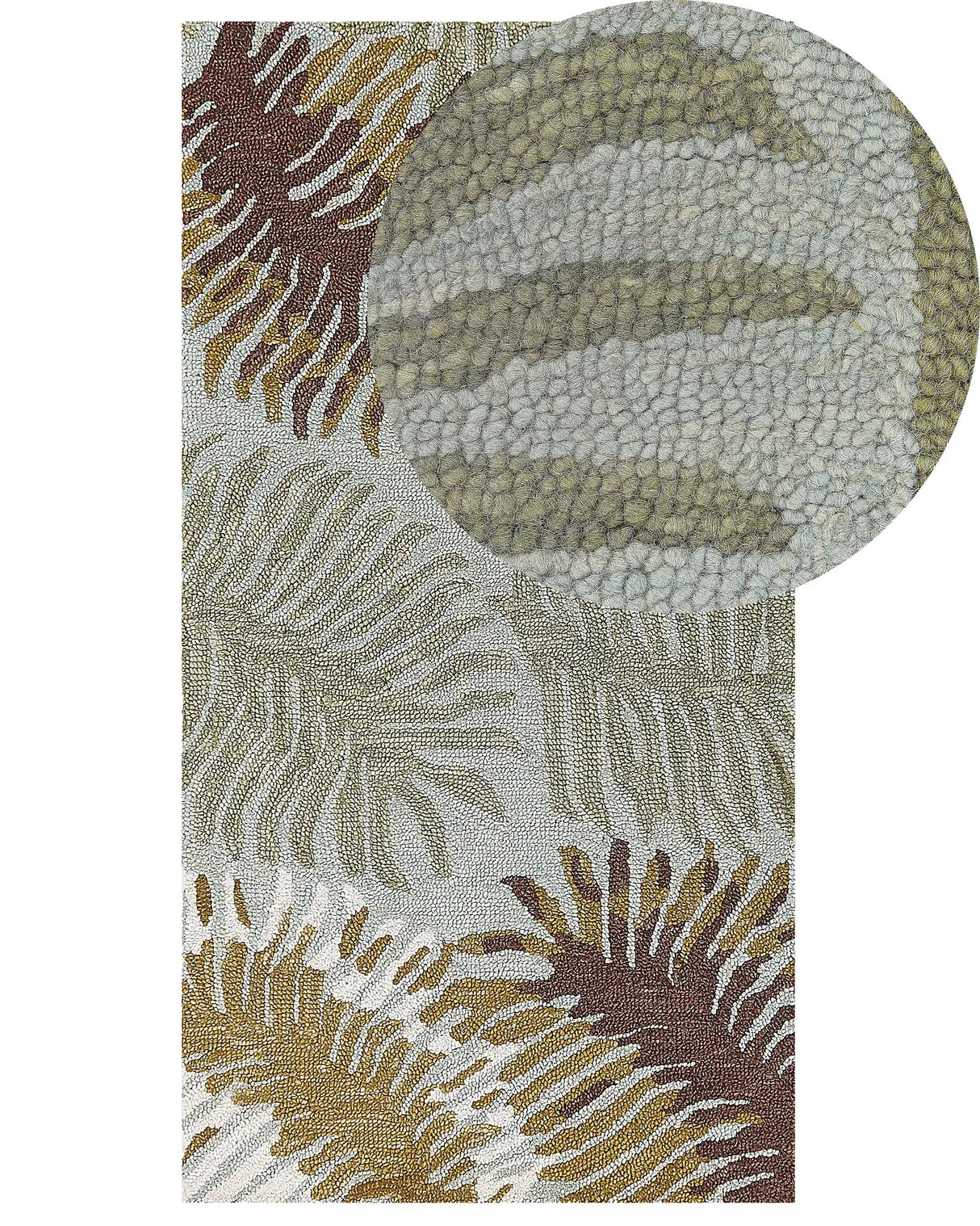 Area Rug Carpet Blue and Green Wool Plant Motif 80 x 150 cm Rustic Boho Beliani