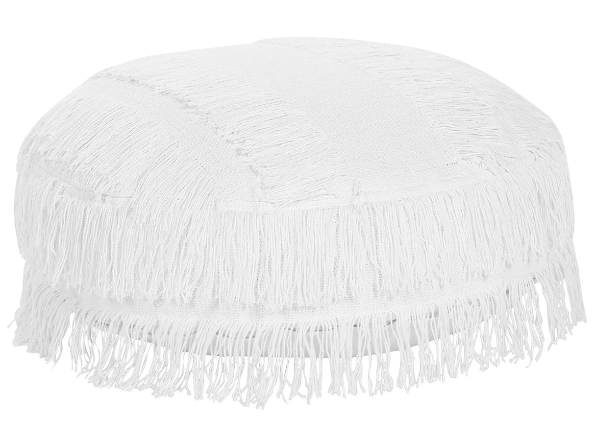 Seating Cushion White Cotton EPS Filling Round 50 cm Fluffy Boho Style Ottoman Floor Pillow Beliani