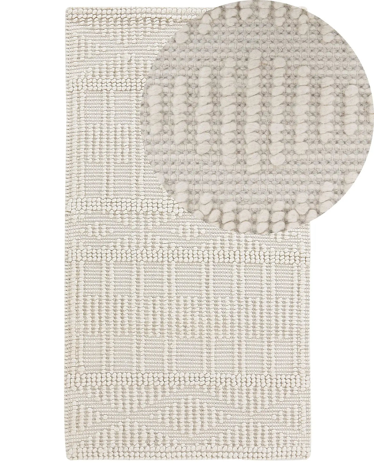 Area Rug Light Beige Wool Polyester 80 x 150 cm Hand Woven Geometric Pattern Boho Living Room Bedroom Beliani