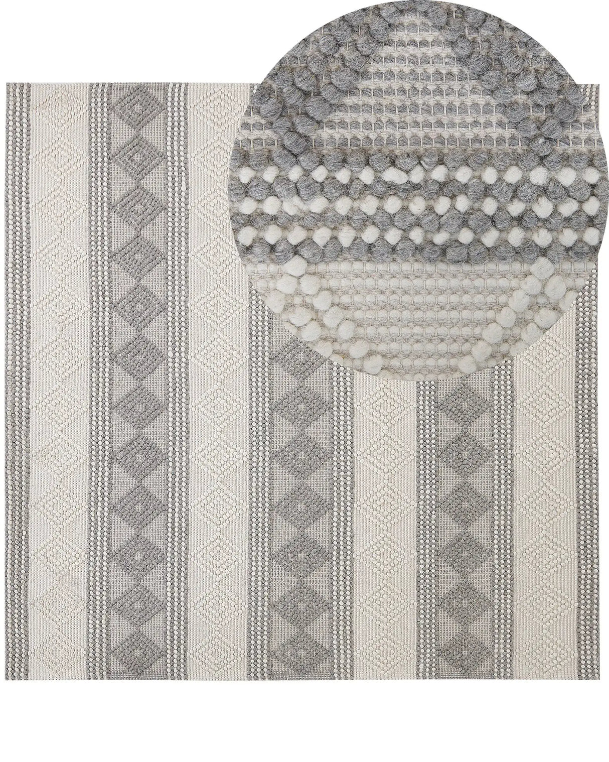 Area Rug Light Beige and Grey Wool Polyester 200 x 200 cm Hand Woven Geometric Pattern Boho Living Room Bedroom Beliani