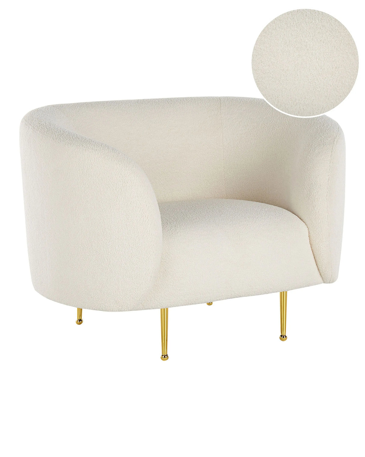Armchair White Boucle Fabric Soft Nubby Gold Legs Retro Glam Art Decor Style Beliani