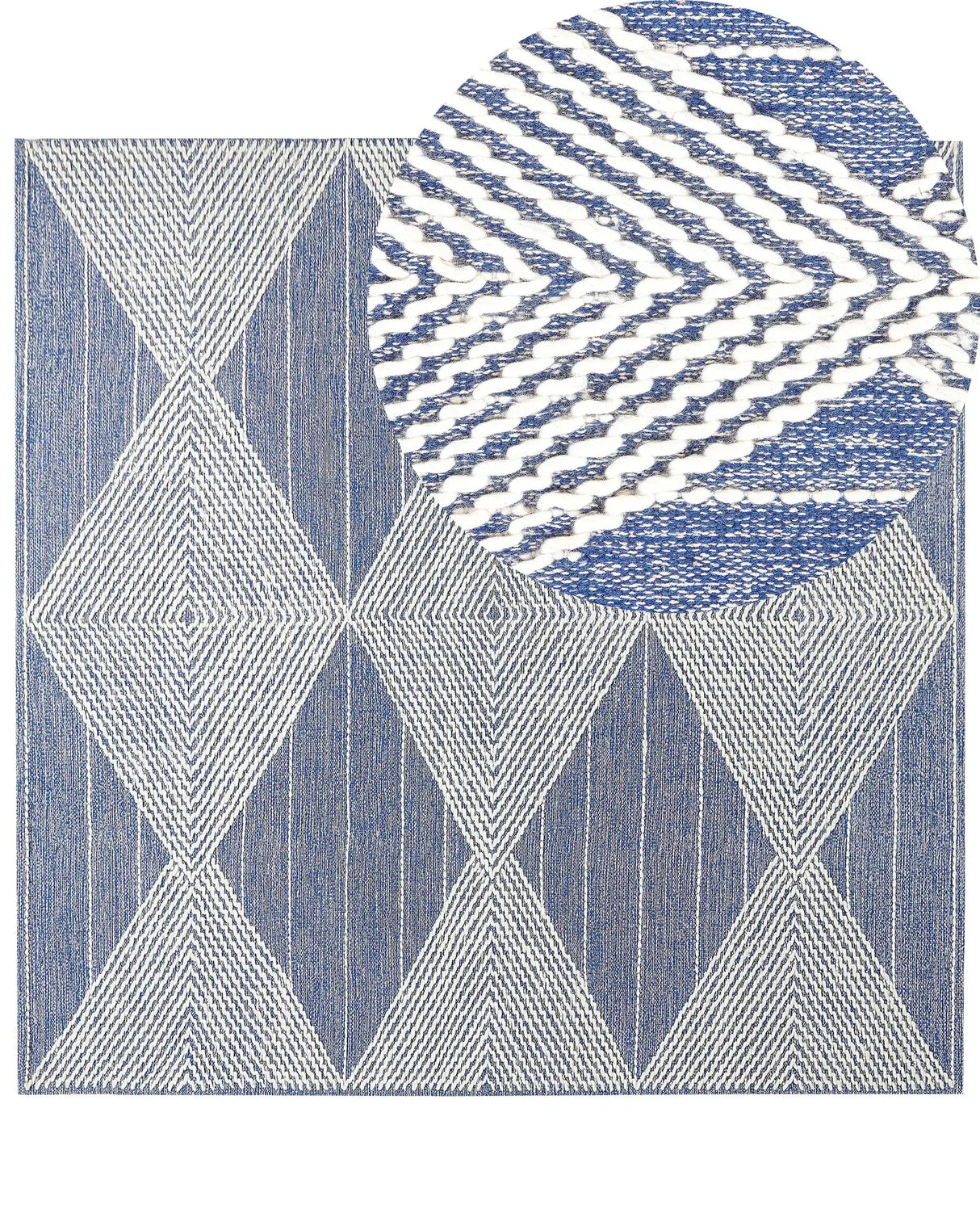 Area Rug Light Beige and Blue Wool Polyester 200 x 200 cm Hand Woven Geometric Pattern Boho Living Room Bedroom Beliani