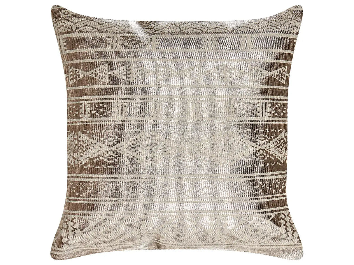 Decorative Cushion Gold Cotton 50 x 50 cm Geometric Pattern Foil Print Glamour Decor Accessories Beliani