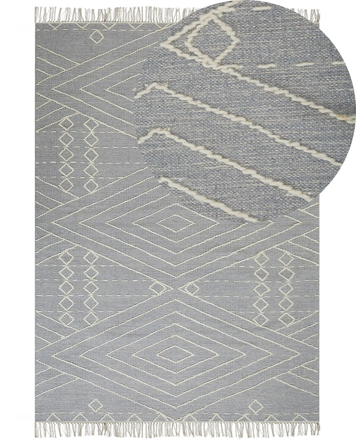 Rug Off-White Grey Cotton Wool 160 x 230 cm Geometric Pattern Runes Tribal Tassels Oriental Beliani