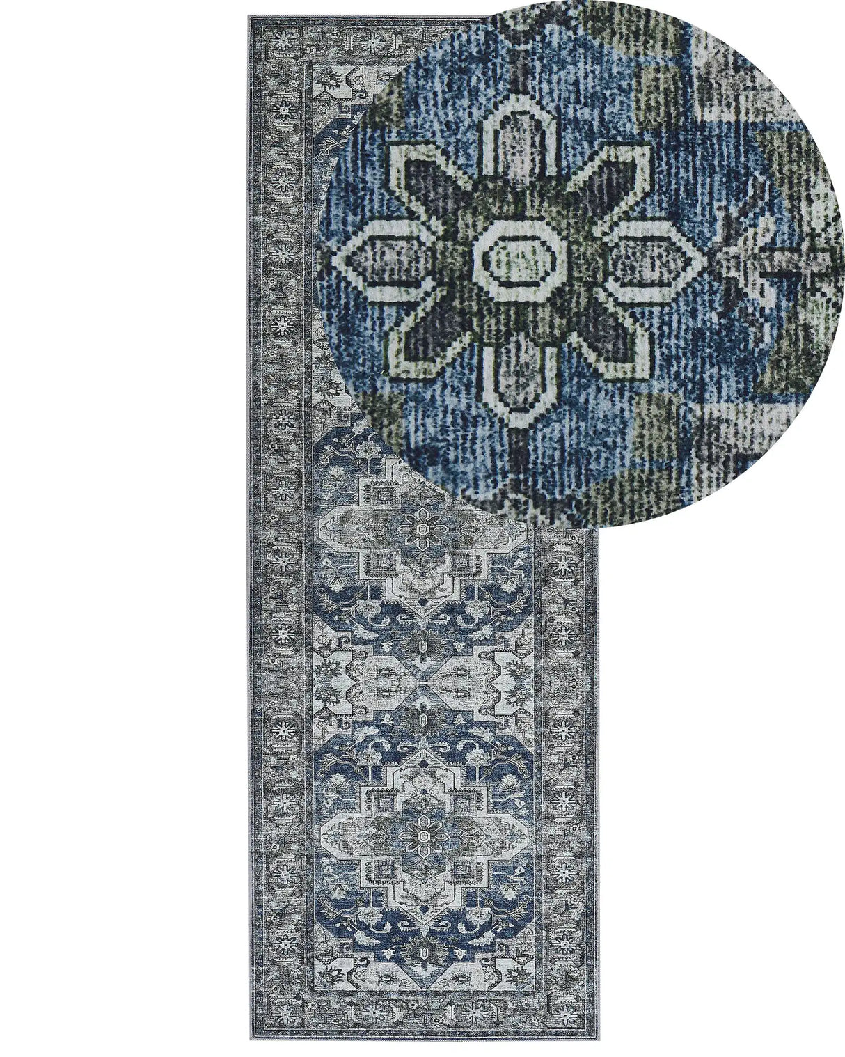 Runner Rug Runner Grey and Blue Polyester 80 x 240 cm Oriental Distressed Living Room Bedroom Decorations Beliani