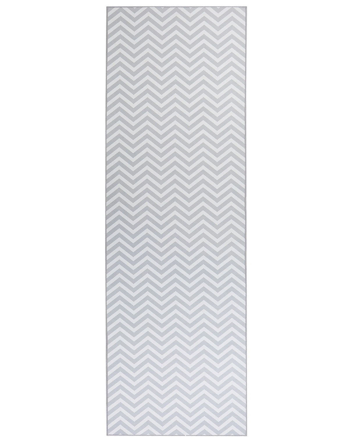 Runner Rug White Grey Polyester 80 x 240 cm Rectangular Chevron Design Beliani