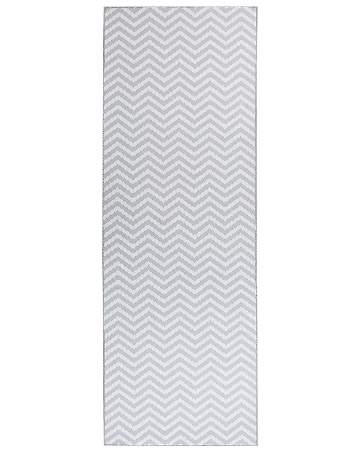 Runner Rug White Grey Polyester 70 x 200 cm Rectangular Chevron Design Beliani