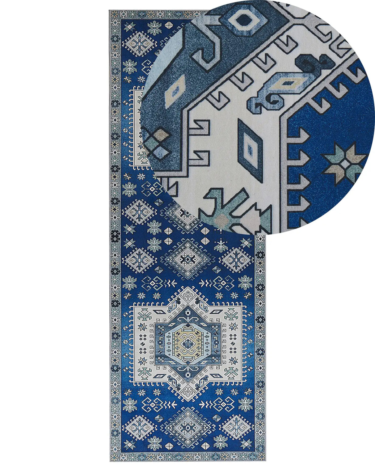 Runner Rug Blue and Beige Polyester 70 x 200 cm Geometric Pattern Anti-Slip Bottom Modern Hallway Beliani
