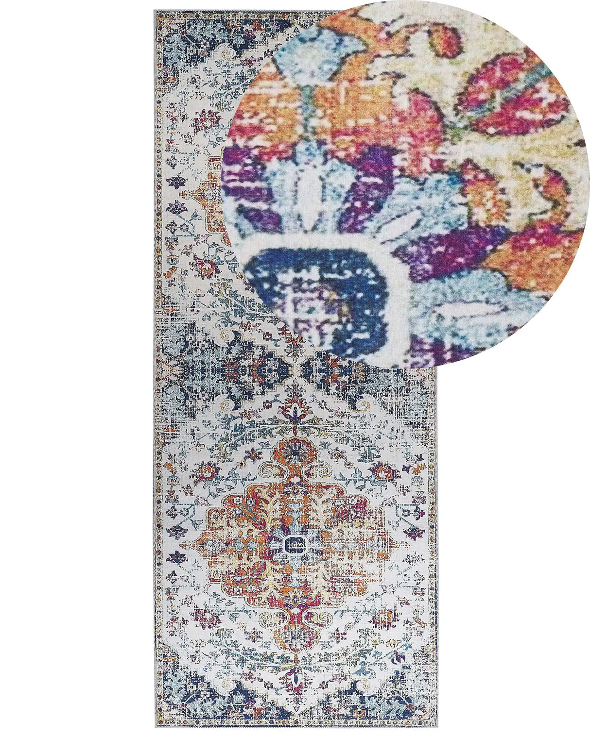 Area Rug Multicolour Polyester 80 x 200 cm Runner Oriental Vintage Distressed Living Room Bedroom Hallway Beliani