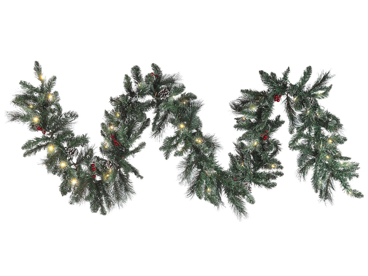 Christmas Garland Green Synthetic Material 270 cm LED Lights Artificial Frosted Pine Cones Berries Adjustable Twigs Beliani