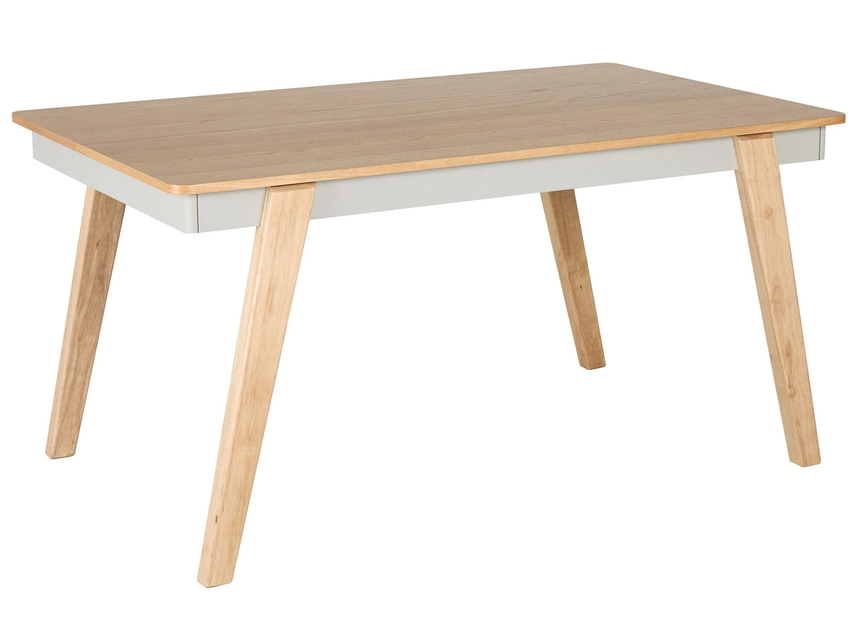 Dining Table Light Oak Rubberwood 150 x 90 cm Rectangular for 4 People Scandinavian Traditional Dining Room Beliani